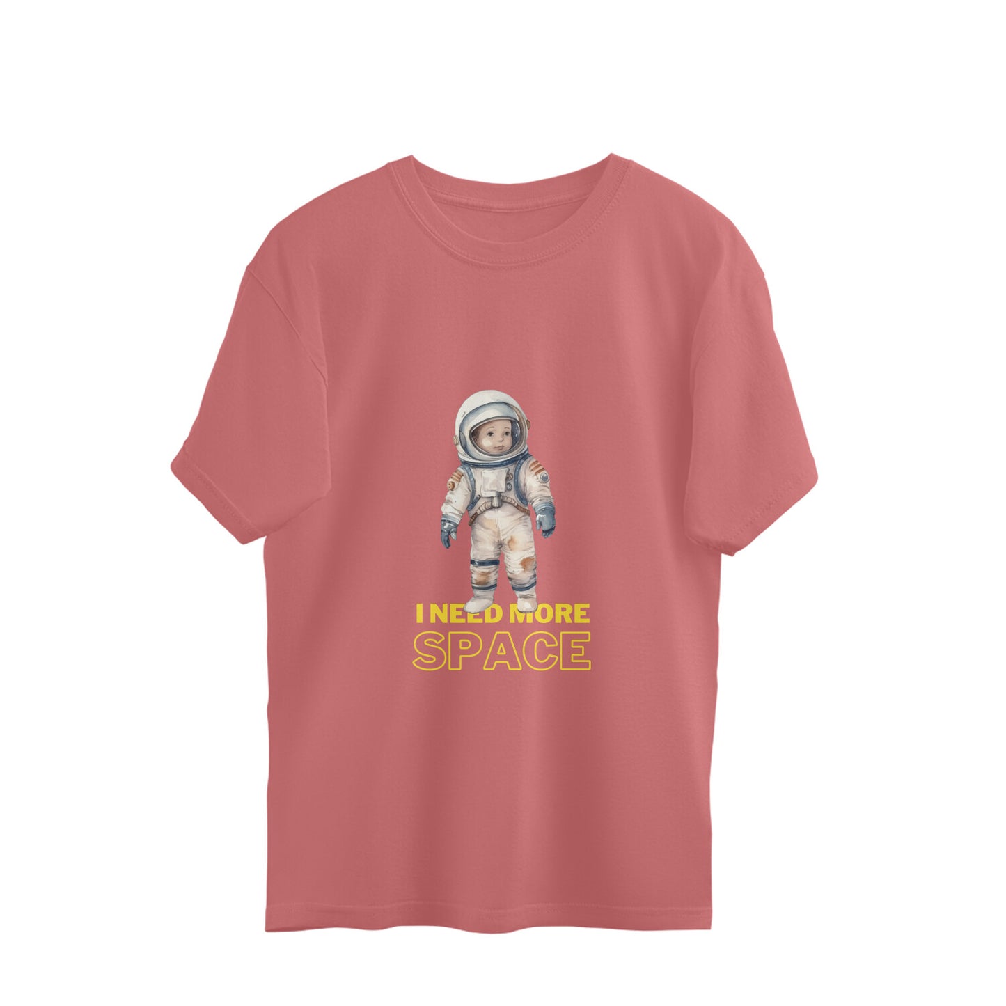 Embrace your maternity adventure with our Cosmic Cutie oversized pregnancy t-shirt. Featuring a delightful illustration of a baby in an astronaut suit and the fun message 'I need space,' this t-shirt combines comfort and humor. Discover the perfect fit at Womanitee's collection of women's t-shirts online in India." Title: "Get Cosmically Cute | Cosmic Cutie Oversized Pregnancy T-Shirt